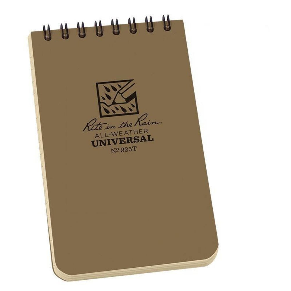 Carnet à spirale Rite in the Rain couleur sable, couverture avec logo et texte Universal