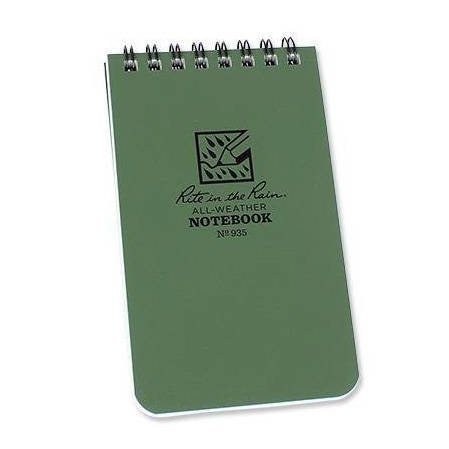 Carnet à spirale Rite in the Rain vert, couverture avec logo et texte Notebook