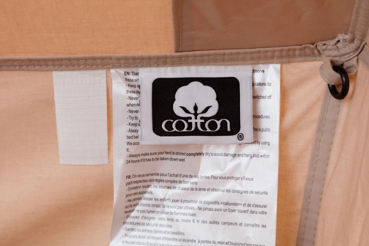 CanvasCamp Roman Traveller, étiquette avec logo cotton à l'intérieur de la tente