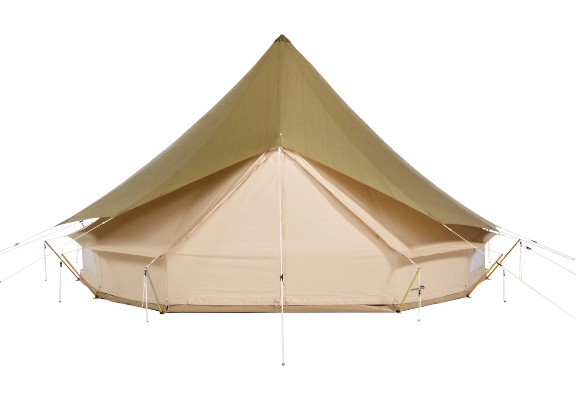 CanvasCamp Sibley Fly UV kaki sur le toit d'une tente cloche, vue de face