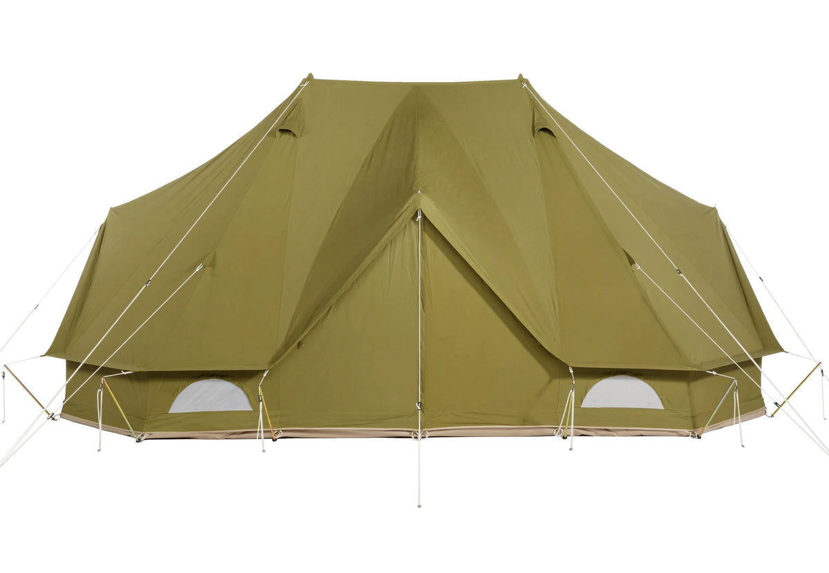 CanvasCamp Sibley ProTech 600 Twin vert olive, vue de face avec deux fenêtres