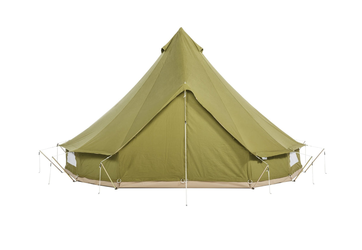 CanvasCamp Sibley ProTech 400 en toile verte, vue de face avec porte fermée