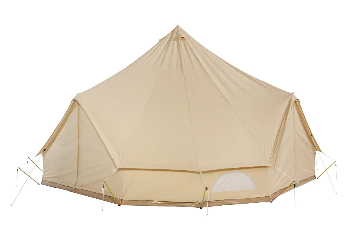 Sibley ProTech 700 QD, tente cloche en toile beige avec deux portes ouvertes et une fenêtre entre elles