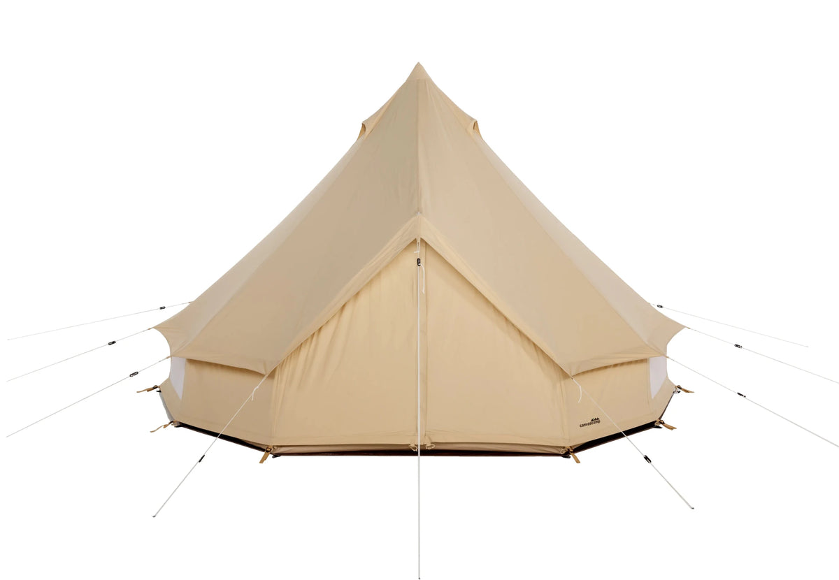 CanvasCamp Sibley Traveller 300 montée, vue de face avec tous les haubans tendus