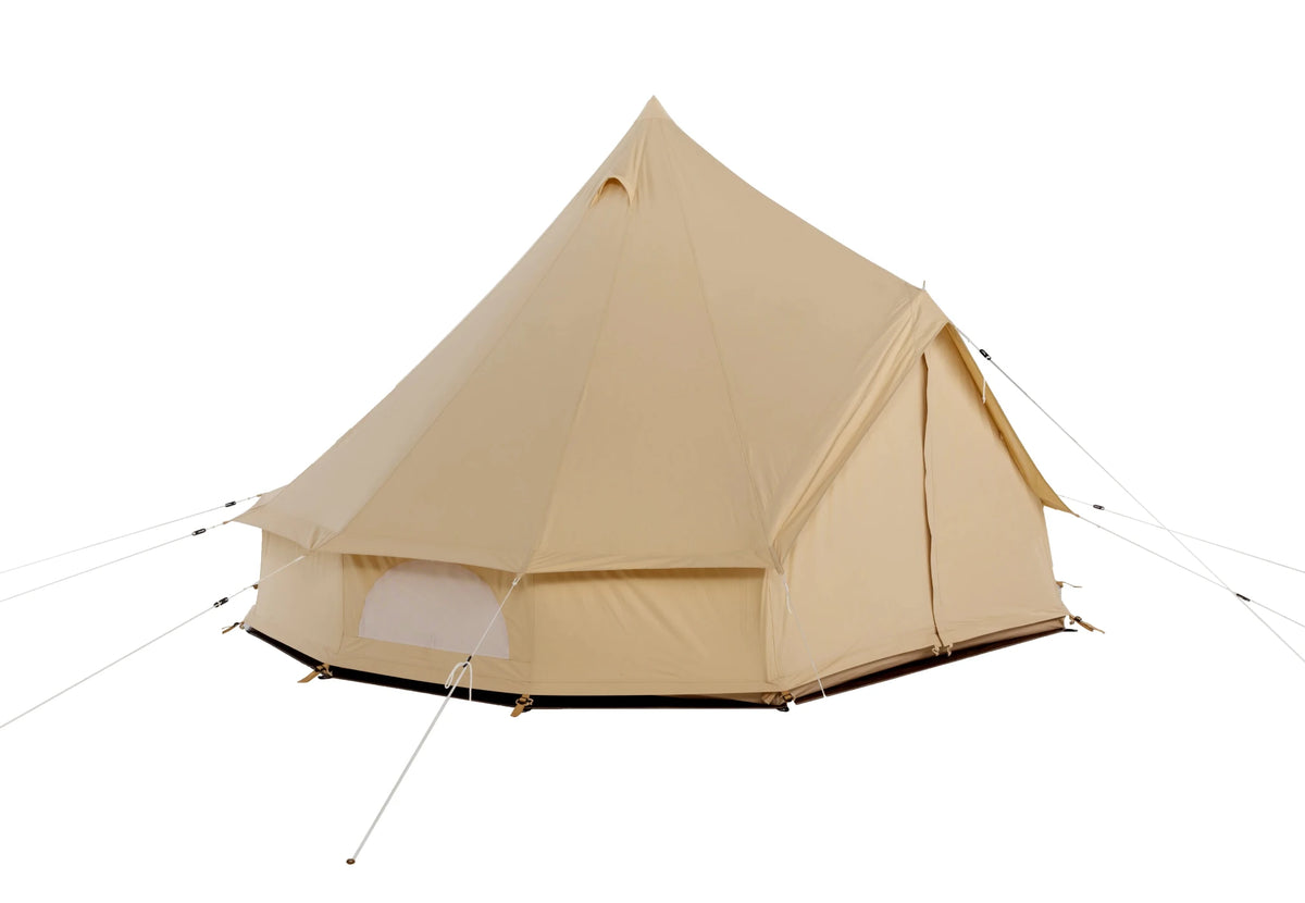 CanvasCamp Sibley Traveller 300 de l'autre côté avec la porte à droite et une fenêtre à gauche