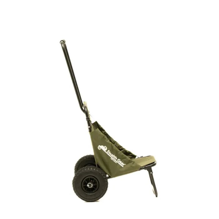 Stealth Gear Extreme Transport Trolley vu de côté avec la toile verte et le logo