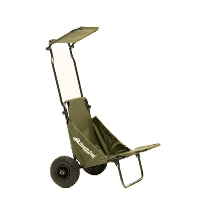 Stealth Gear Extreme Transport Trolley avec le pare-soleil vert au-dessus de la barre