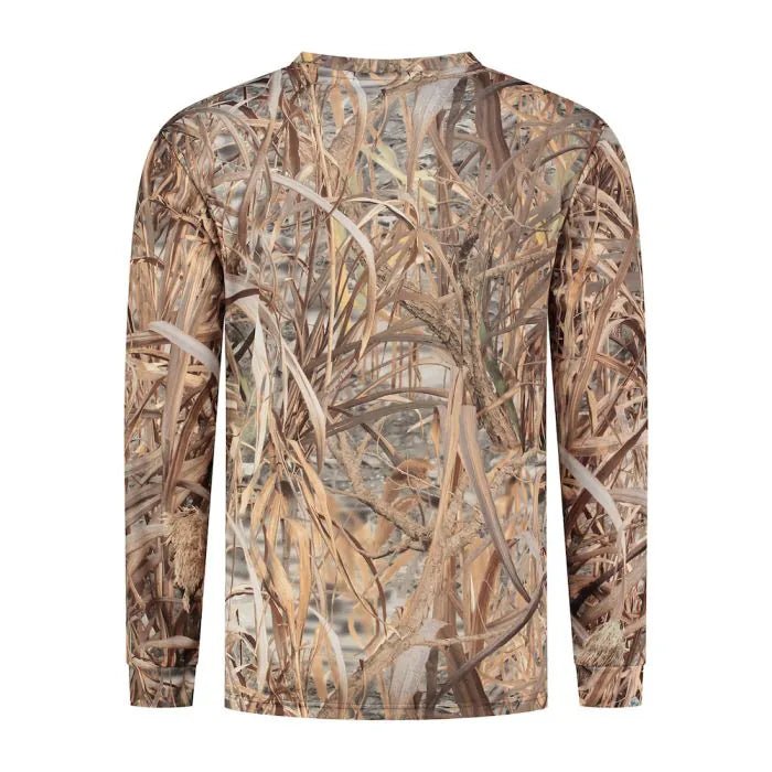T-shirt manches longues Stealth Gear camouflage roseau de dos avec tiges de roseau beiges et brunes