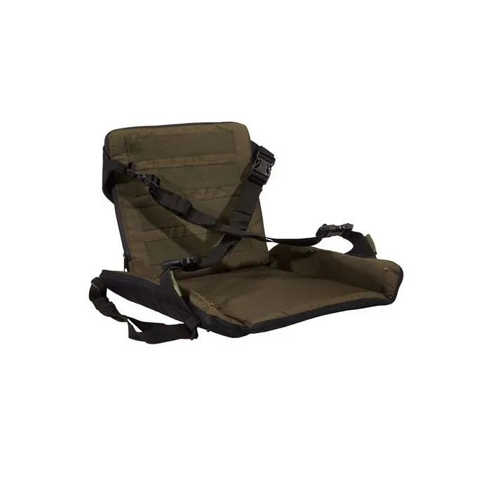 coussin d'assise Stealth Gear vert olive avec dossier et sangles noires réglables