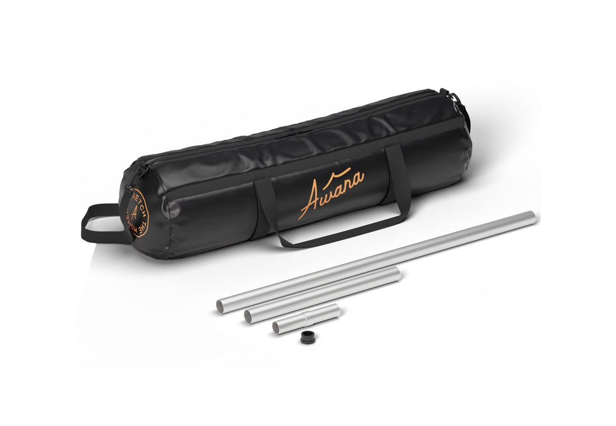 kit de mâts Stretch Tent Q1, sac de transport noir avec éléments de mât en aluminium devant