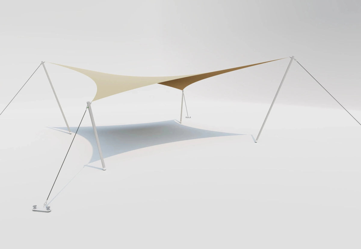 CanvasCamp Stretch Tent Q3X avec pointes hautes et basses, vue de l'autre côté