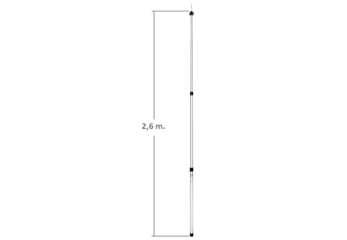 Mât de tarp télescopique CanvasCamp déployé, dessin avec la cote de 2,6 m