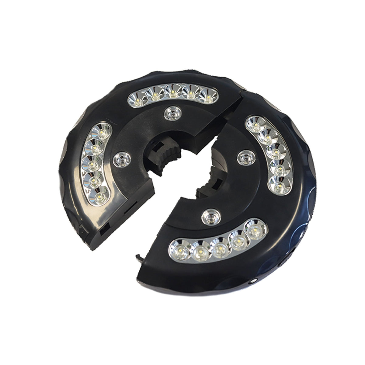 éclairage LED pour mât de tente, lampe ronde noire en deux moitiés avec rangées de LED