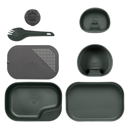 Wildo Camp-A-Box Complete kit de camping gris avec assiettes, bols, cuillère-fourchette, planche à découper et bouchon