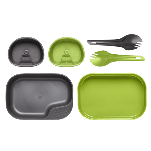 Wildo Camp-A-Box Duo gris et vert citron, avec un gobelet et une cuillère-fourchette de chaque couleur