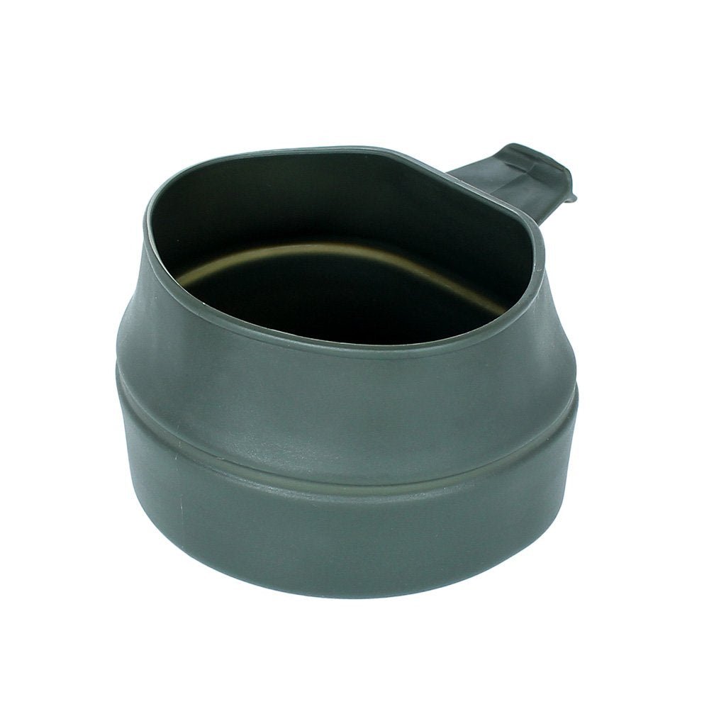 Wildo Fold-A-Cup 250 ml gobelet pliable vert olive, déplié avec poignée