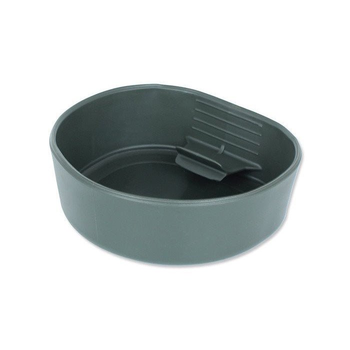 Wildo Fold-A-Cup Big replié vert olive, à plat avec la poignée rabattue vers l'intérieur