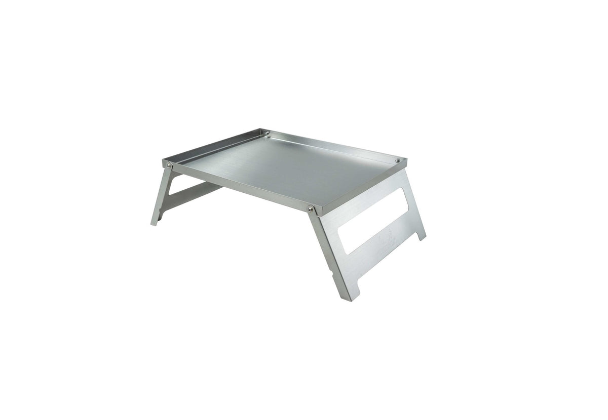 table d'accessoires Winnerwell, plateau rectangulaire en inox à rebord relevé sur pieds inclinés