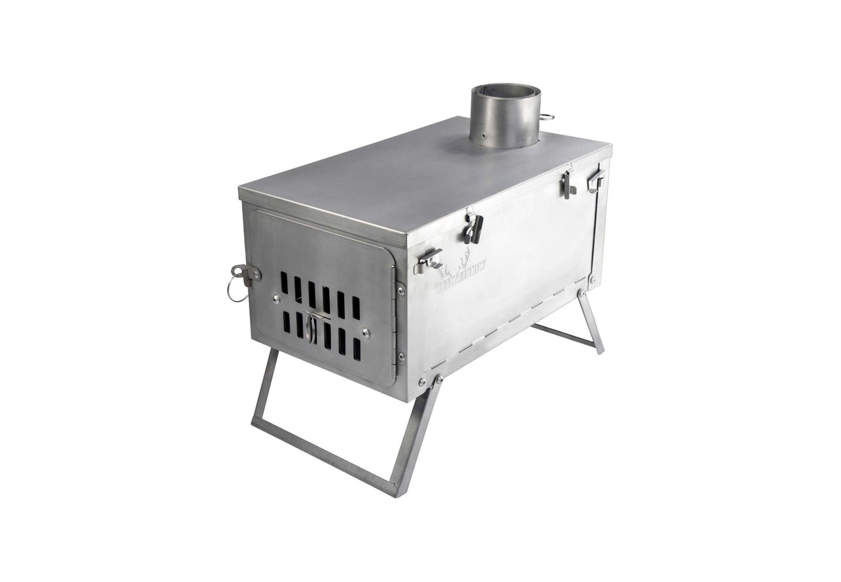 Winnerwell Fastfold Titanium, poêle de tente sur pieds avec raccord de tuyau et fentes dans la porte