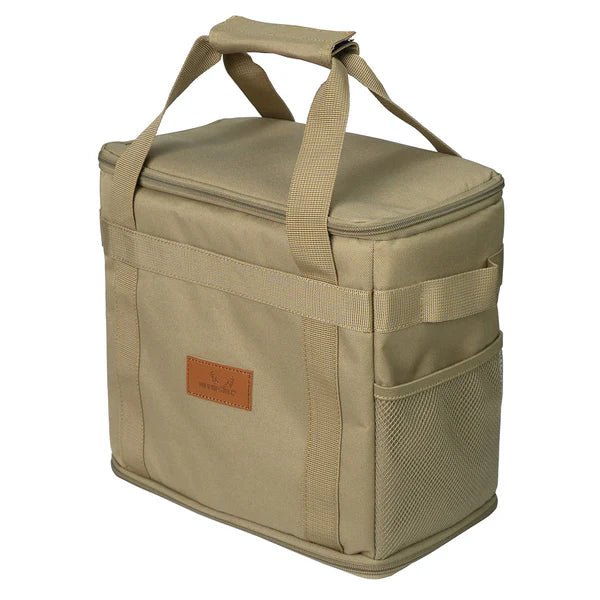 Winnerwell Iron Camping Cooker Stove, sac beige avec poignées, étiquette marron et poche latérale en filet