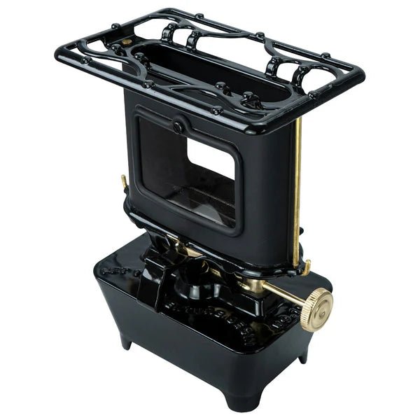 Winnerwell Iron Camping Cooker Stove, réchaud à pétrole noir avec grille de cuisson, fenêtre et bouton en laiton