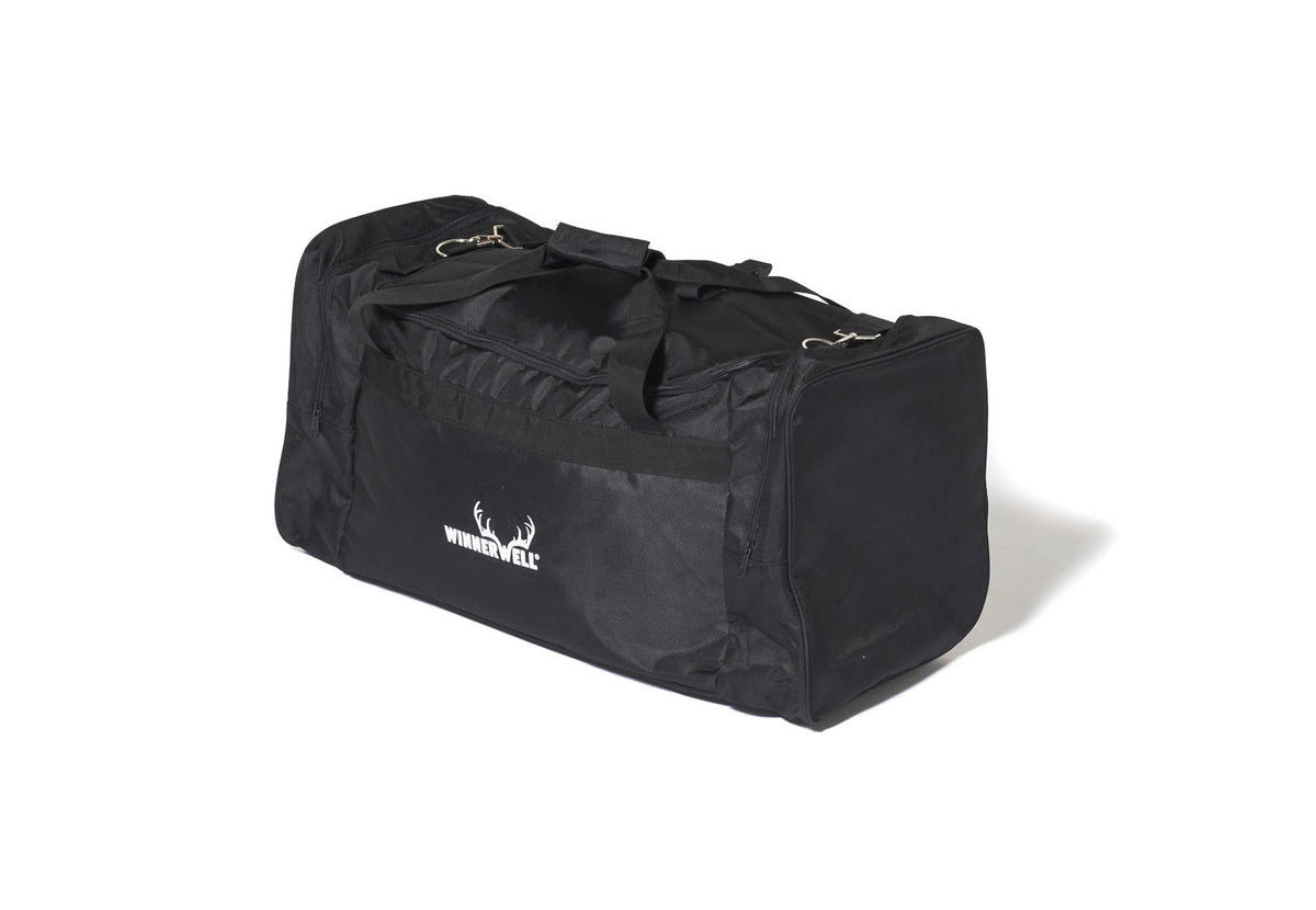 Sac de transport pour poêle Winnerwell en noir, vu de biais sur le côté