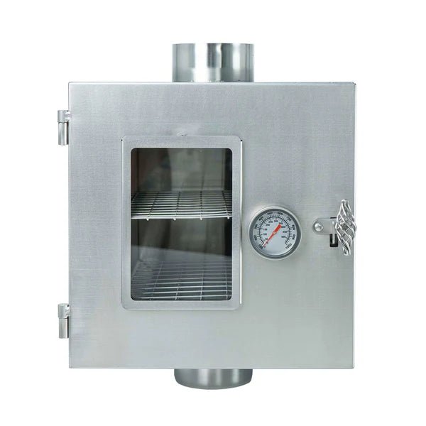 Four Winnerwell pour tuyau de poêle vu de face avec deux grilles, thermomètre et loquet