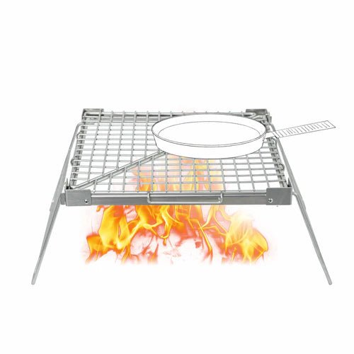Winnerwell Grill Firepit, grille de cuisson sur pieds au-dessus des flammes avec une casserole dessus