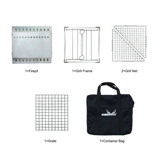 Winnerwell Grill Firepit en kit avec foyer, support de grill, deux grilles fines, grille et sac de transport noir