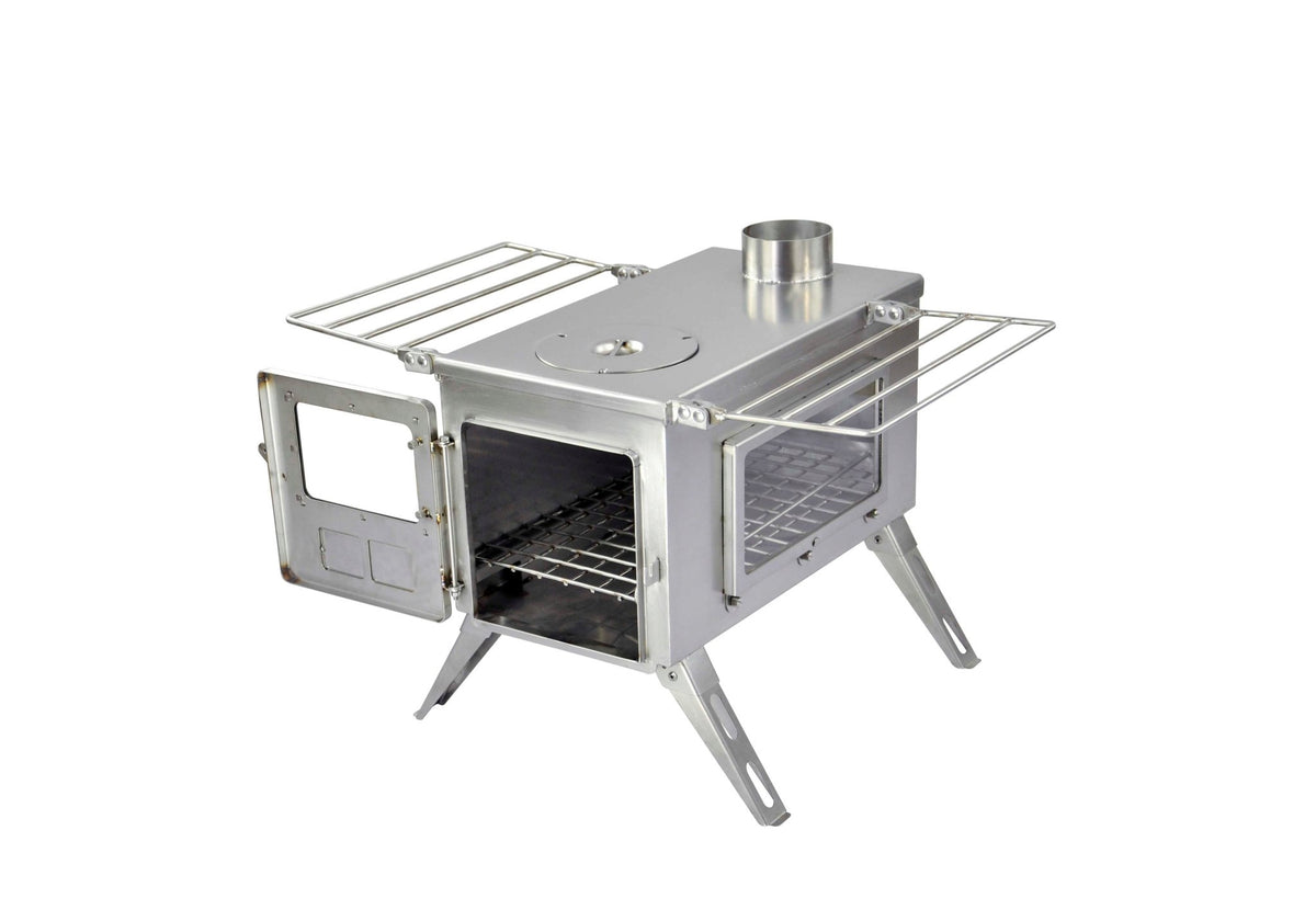 Winnerwell Nomad View avec la porte vitrée ouverte et la grille visible à l'intérieur