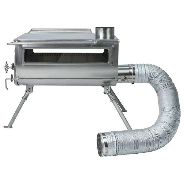 Winnerwell Woodlander Plus Double View de profil avec longue vitre latérale et tuyau d'air raccordé