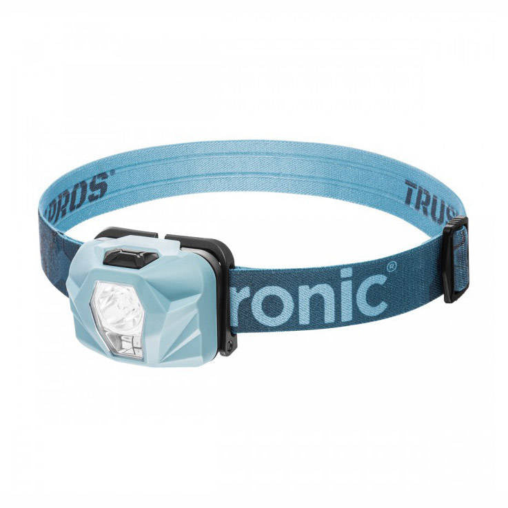 Mactronic Base Camp lampe frontale bleu clair avec bandeau bleu et inscription Mactronic