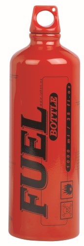 Bouteille à combustible Laken rouge en version plus haute avec bouchon rouge et inscription Fuel Bottle
