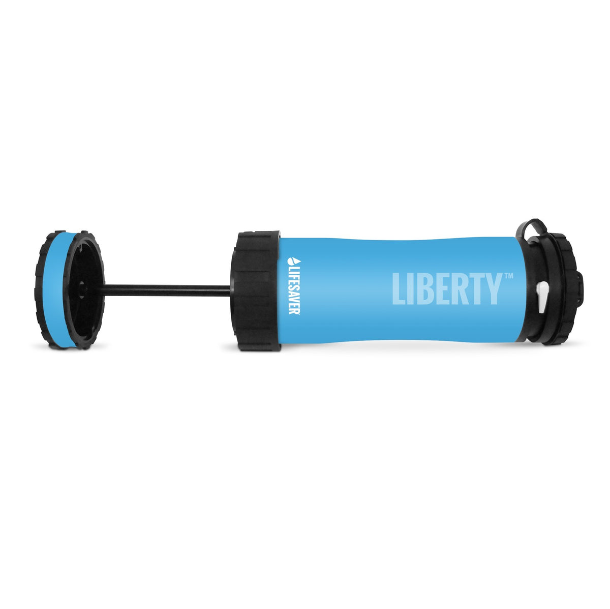Lifesaver Liberty bleu clair couchée, avec le fond et la tige de pompe sortis