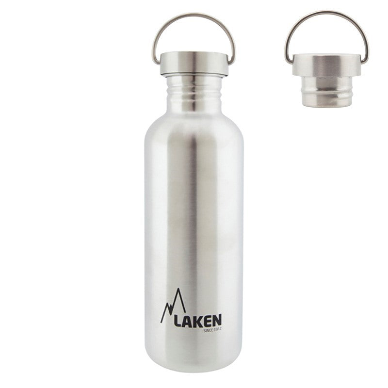 Gourde Laken à bouchon en inox au plus grand format avec boucle de transport métallique