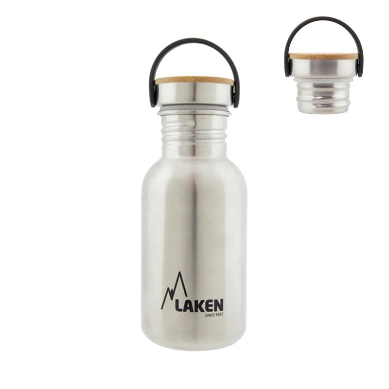 Gourde Laken à bouchon en bambou au format moyen avec boucle de transport noire