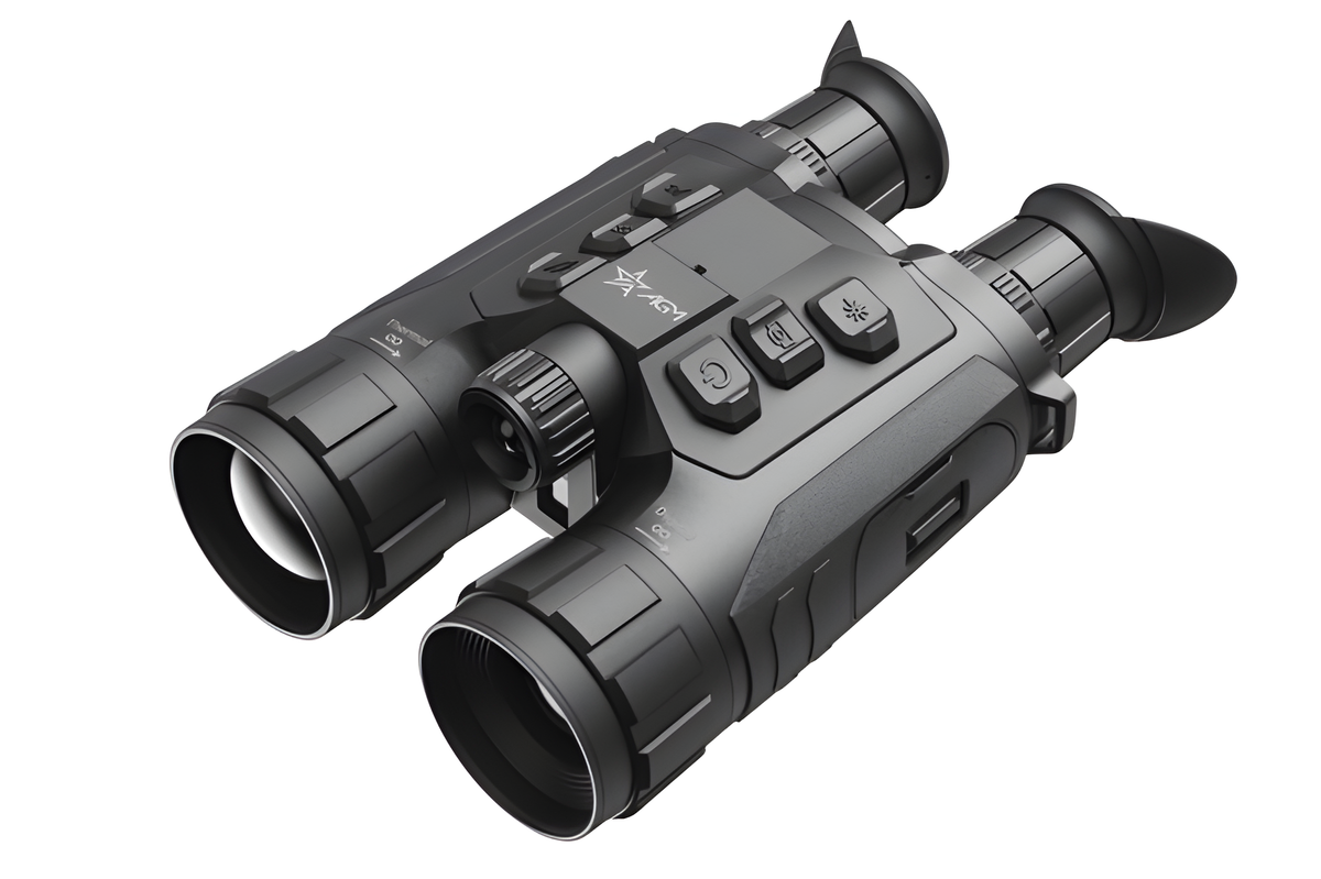 AGM ObservIR LRF 50-640 caméra thermique et vision nocturne, vue de biais avec grands objectifs et boutons