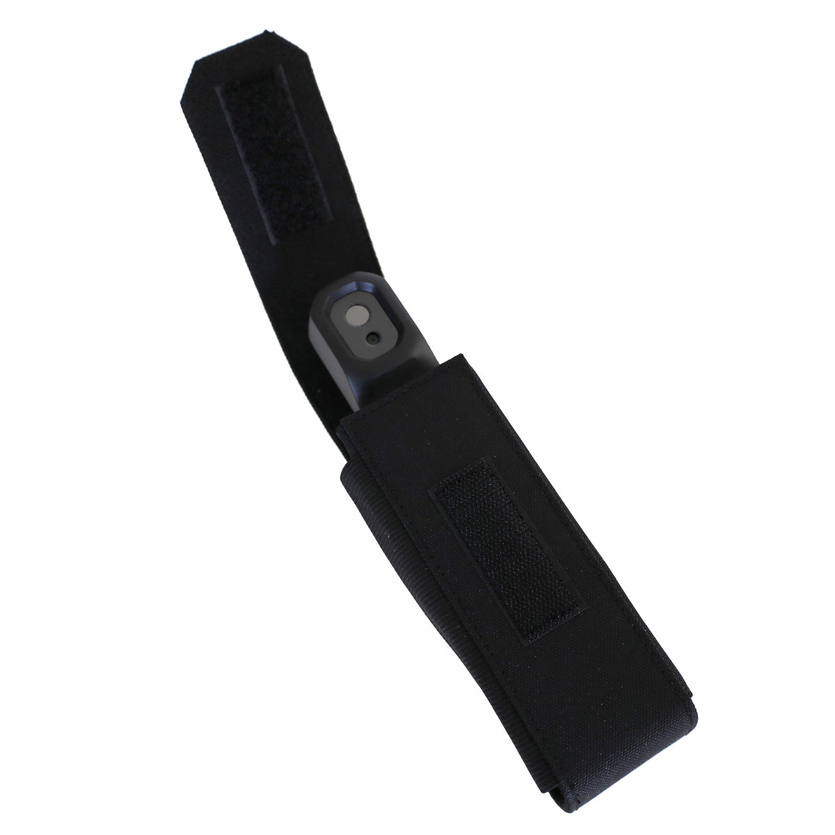 FLIR Pouch Edge Pro ouvert, avec la caméra à l'intérieur et bande auto-agrippante sur le rabat