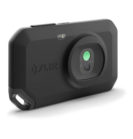 FLIR C3-x caméra thermique noire, côté objectif avec logo et dragonne