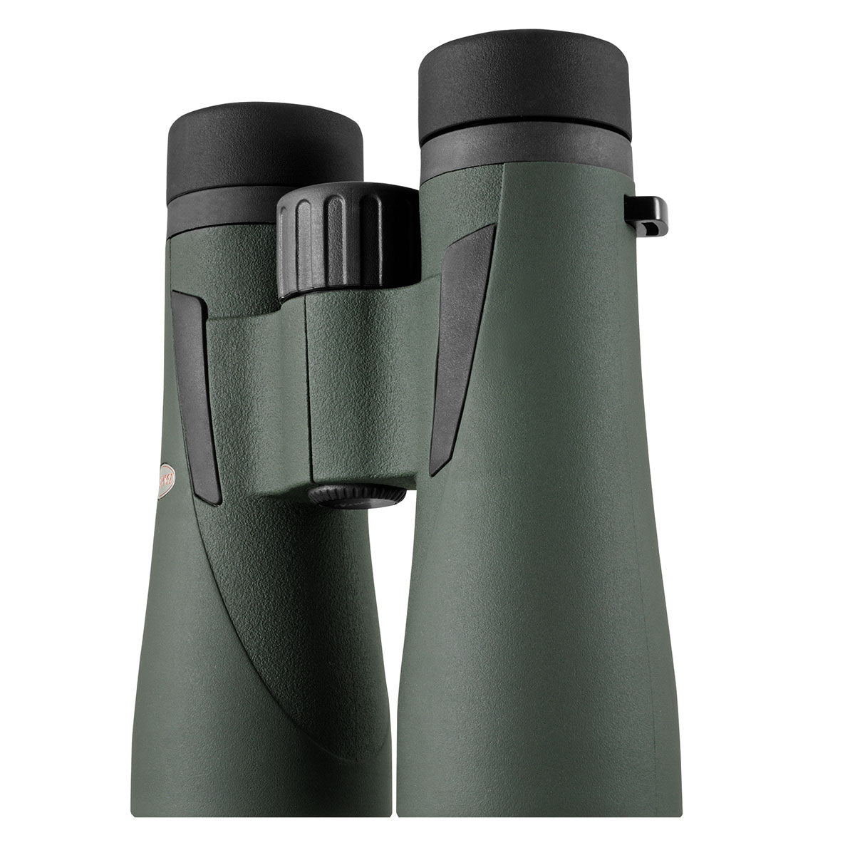 Kowa BDIII 12x50 XD de biais sur le côté avec la molette de mise au point et l'œillet de sangle