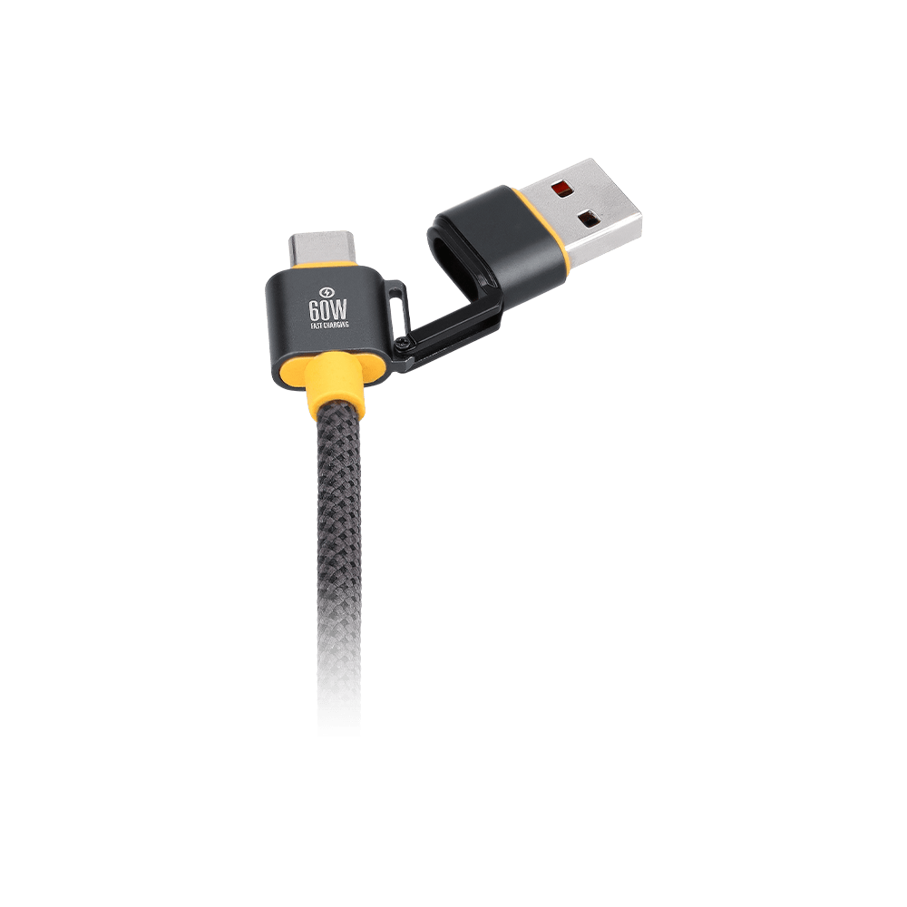WakaWaka Connect, extrémité avec fiche USB-C, inscription 60W et adaptateur USB-A sur une petite boucle