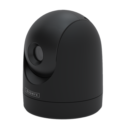 Caméra SiOnyx Nightwave noire vue de biais sur le côté, objectif à gauche