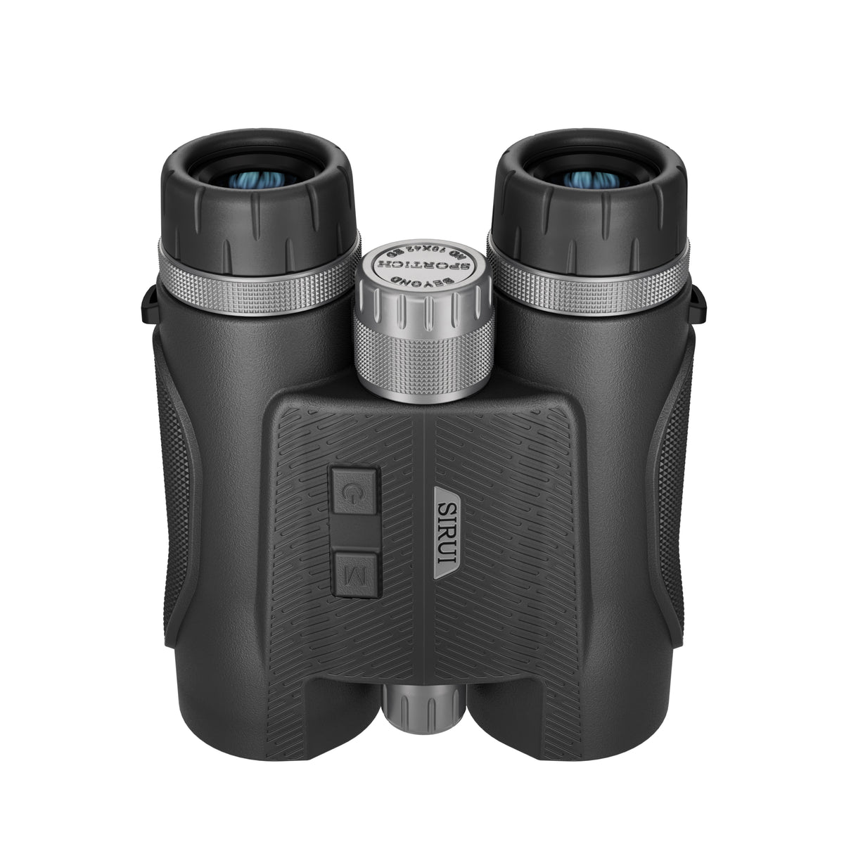 jumelles Sirui Sportich 10x42 noires avec télémètre, dessus avec deux boutons et molette de mise au point