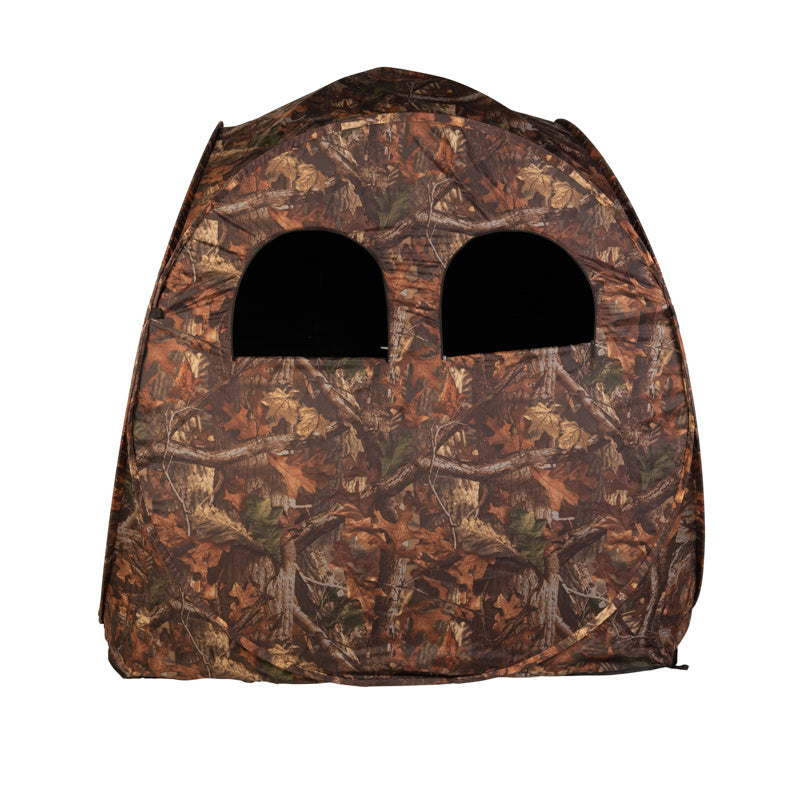 Affût deux places Stealth Gear Square Hide avec deux fenêtres ouvertes côte à côte, vue de face