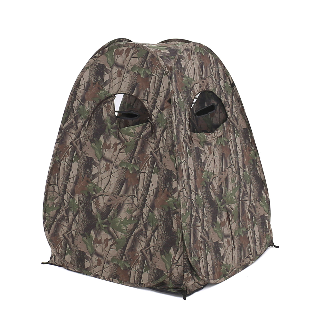 affût photo monoplace Outdoor Club à imprimé camouflage avec deux fenêtres ouvertes, de trois quarts avant