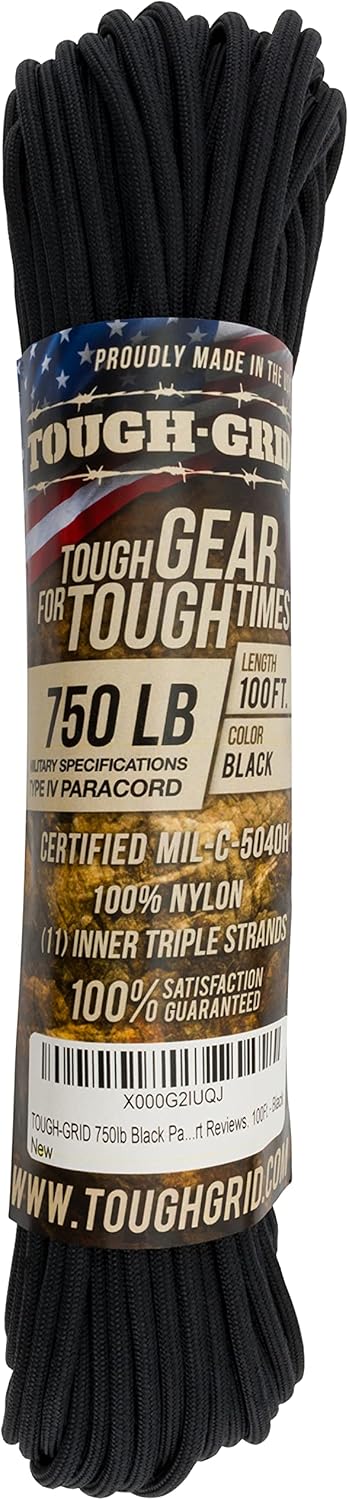 TOUGH-GRID 750 Paracorde 30m noir, corde noire en écheveau enroulé avec étiquette