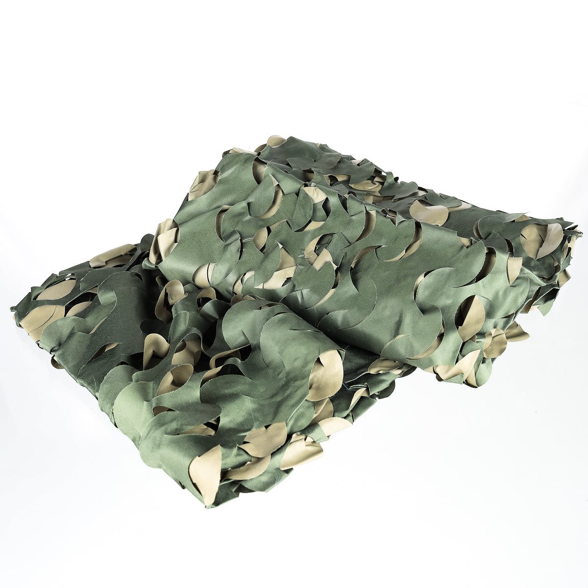 Filet de camouflage Buteo 3D Leafs Vert plié, avec feuilles vertes et beiges sur fond blanc