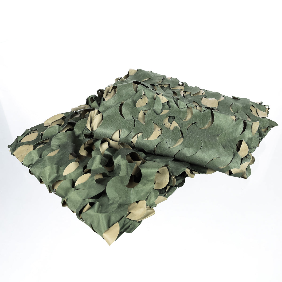 Filet de camouflage Buteo 3D Leafs vert vu de biais, filet plié avec feuilles rondes