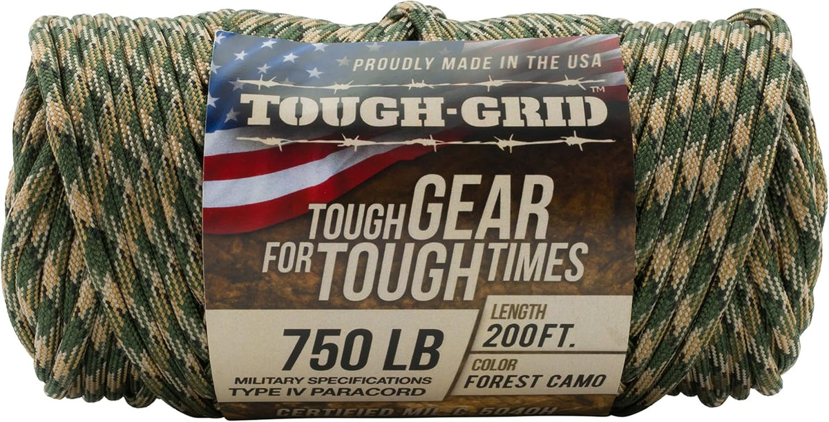 TOUGH-GRID Paracorde 61m Forest Camo, faisceau de corde enroulé aux couleurs camouflage