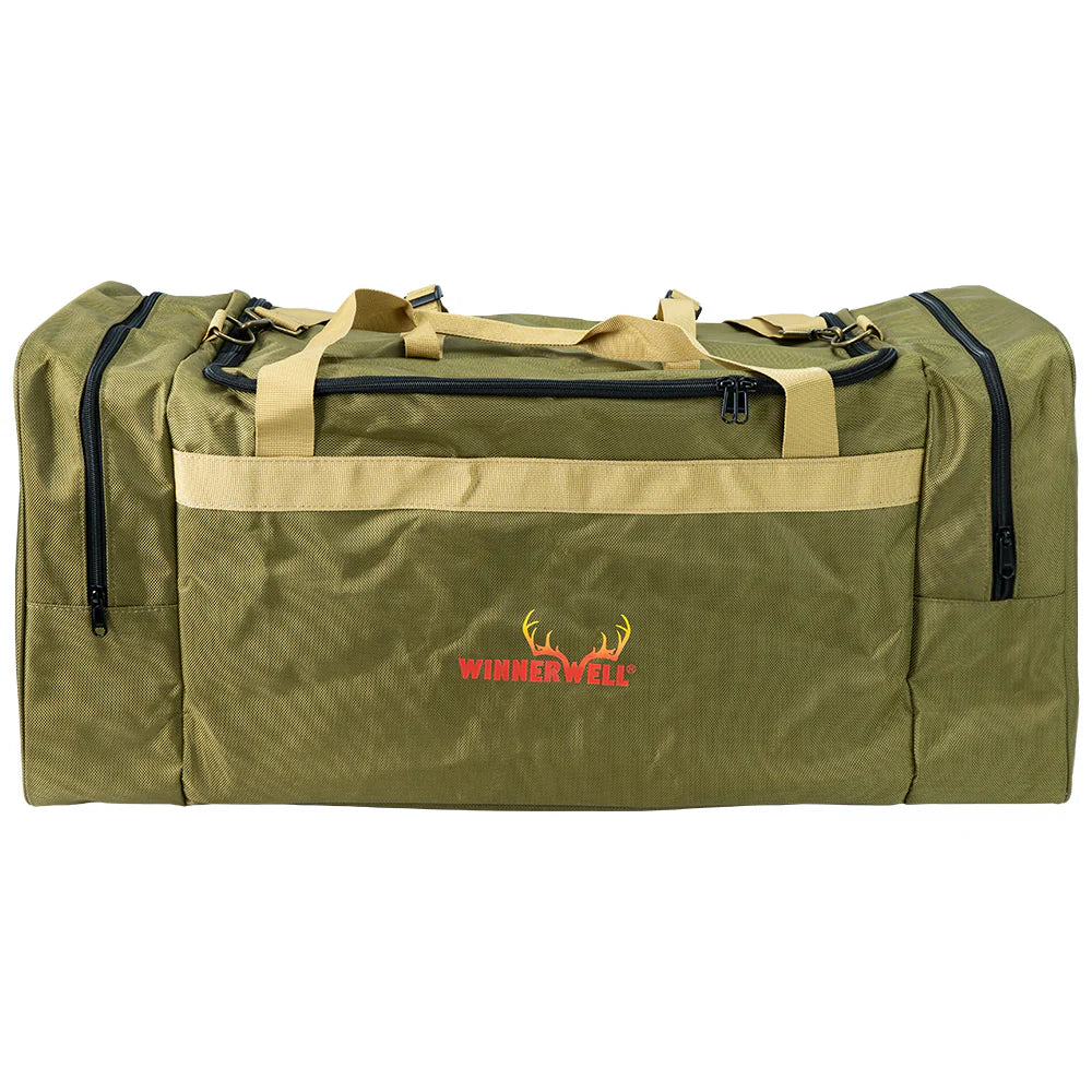 Winnerwell sac de transport External Air pour poêle de tente, sac vert avec anses beiges et fermetures éclair